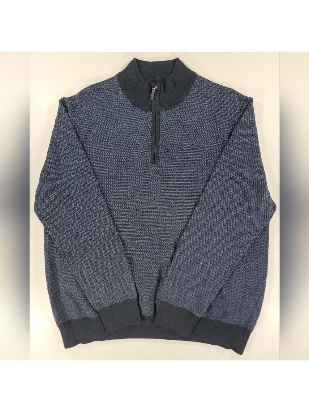 UNTUCKit Quarter 1/4 Zip Sweater 100% Extra Fine Merino Wool Men Large Blue NWOT